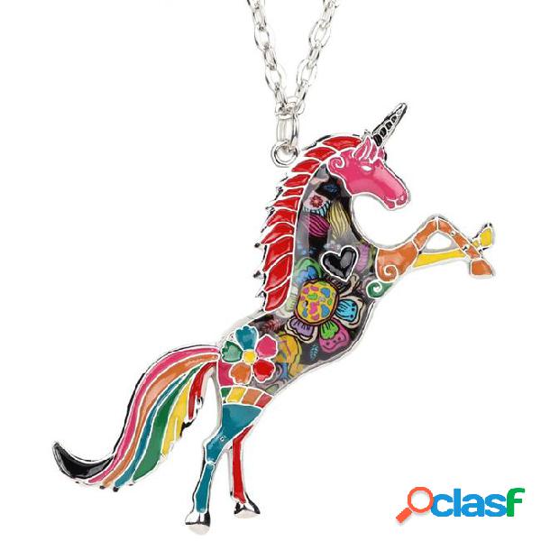 New original statement enamel unicorn horse necklace