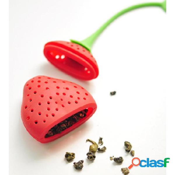 New silicone cute red strawberry with leaf tea leaf strainer