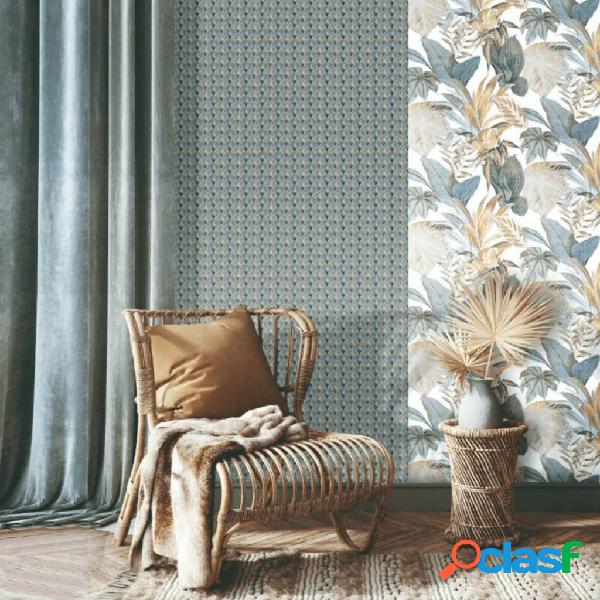 Noordwand Topchic Papel de pared Big Leaves azul y beige