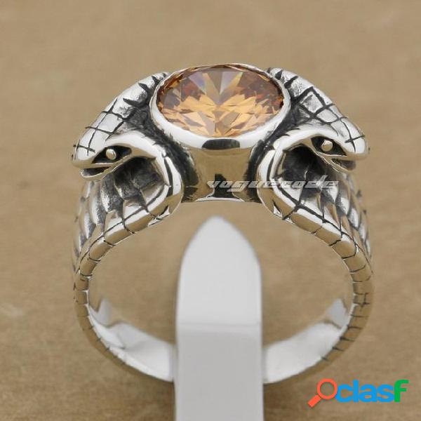 Orange cz stone 925 sterling silver cobra fashion ring 9k011