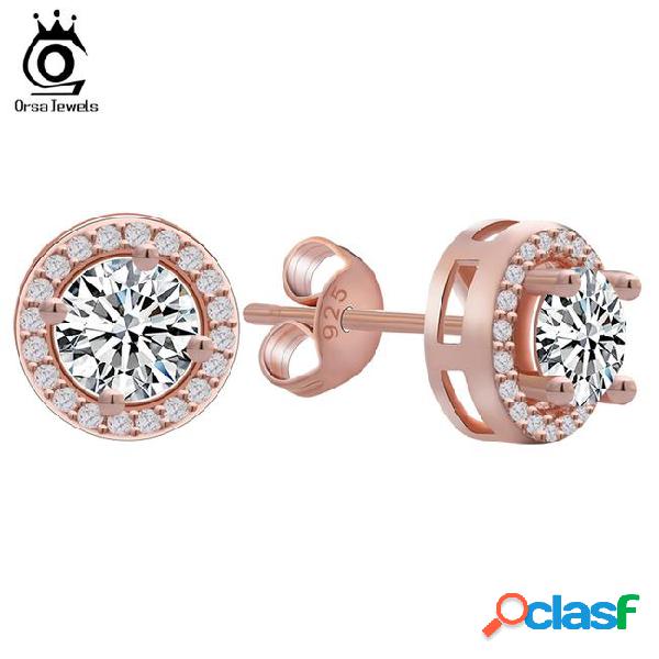 Orsa rose gold earring stud with 0.75 ct yellow cz diamond