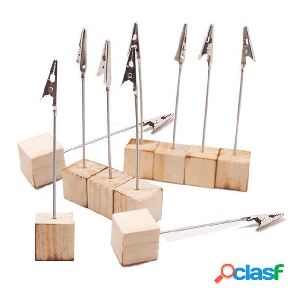 Place card holders with alligator clip wooden cube base