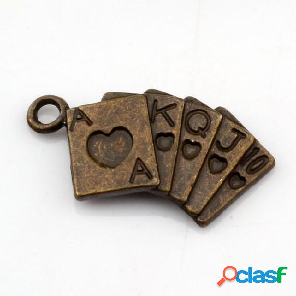 Playing cards charm pendants 100pcs / lots 13x24mm antique