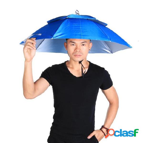 Portable fishing headwear umbrella hat foldable double uv