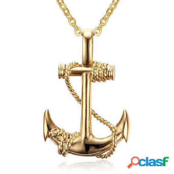 Pretty anchor pendant necklaces for women men male gold