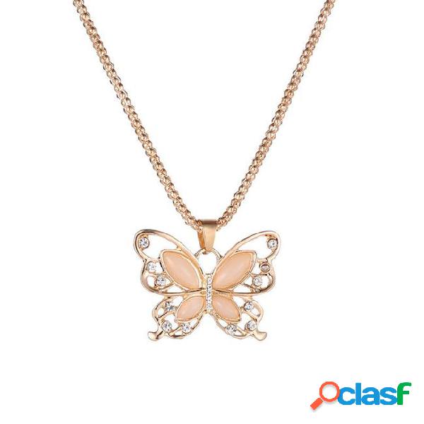 Pretty butterfly necklace flawless women lady rose gold opal