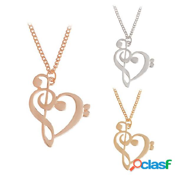 Pretty love note necklaces music note heart of treble and