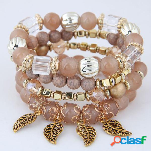 Pretty multilayer bracelets crystal beads leave tassel