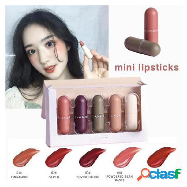 Pudaier 5pcs/set cute capsule shape velvet matte lipstick