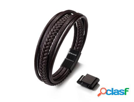 Pulsera SERASAR Braid (Cuero y Acero Inoxidable - Marrón -