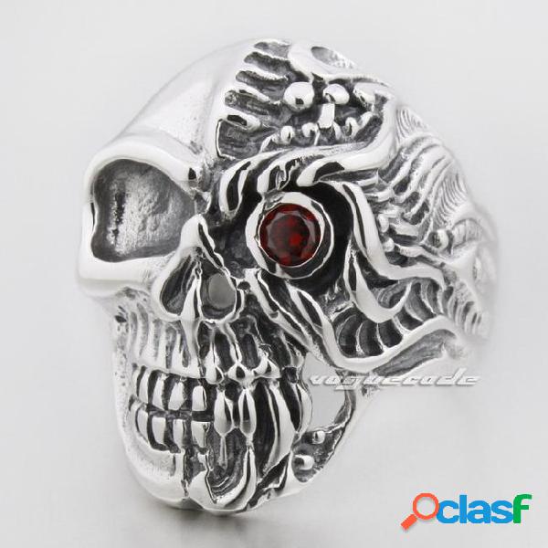 Red eye skull 925 sterling silver mens biker ring 8s006a us