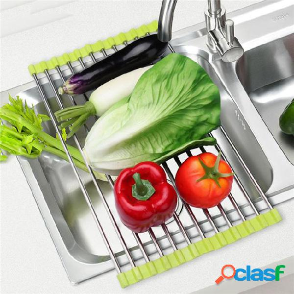 Red green foldable kitchen sink rack vegetable fruit cup