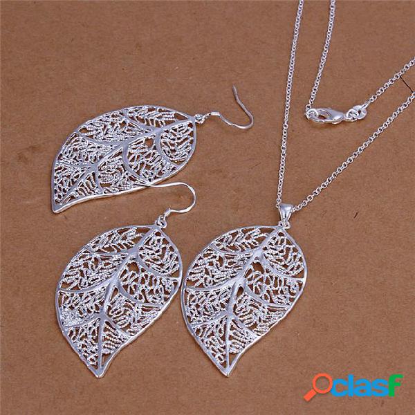 S180 fashion jewelry set 925 silver leaf pendant necklace &