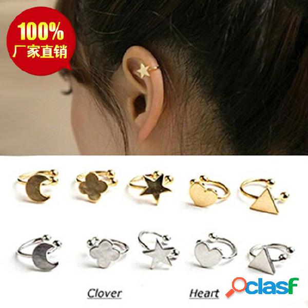Simple stud earrings fashion star moon heart clip stud