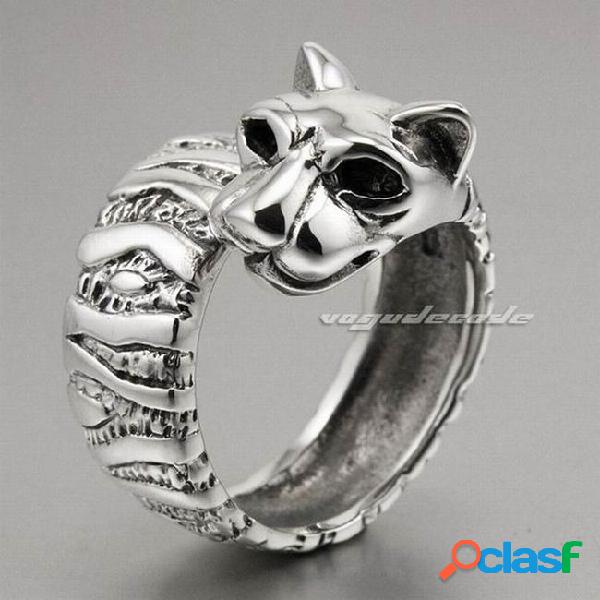 Solid 925 sterling silver leopard big cat ring 8e002a free
