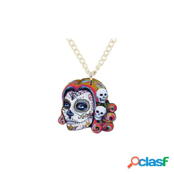 Statement acrylic halloween skeleton skull necklace pendant