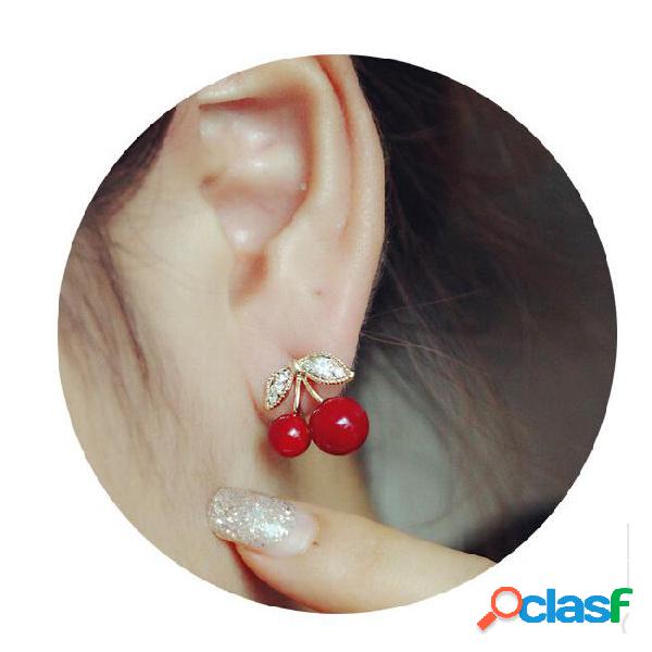 Stud earrings fashion lovely red earrings rhinestone leaf