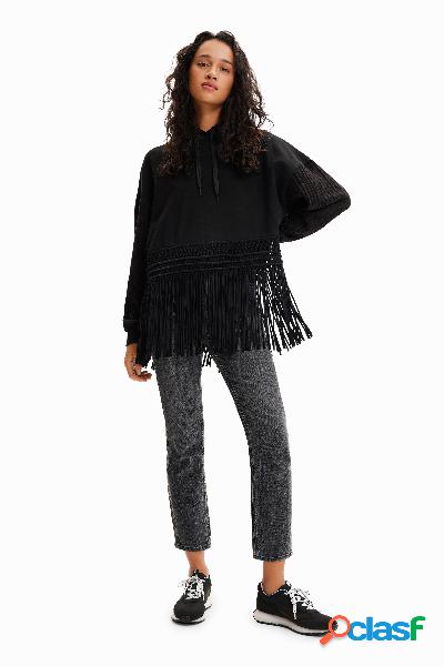 Sudadera oversize capucha flecos - BLACK - M