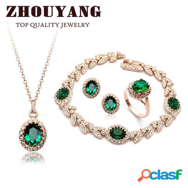 Top quality zys105 18k gold plated emerald green austrian
