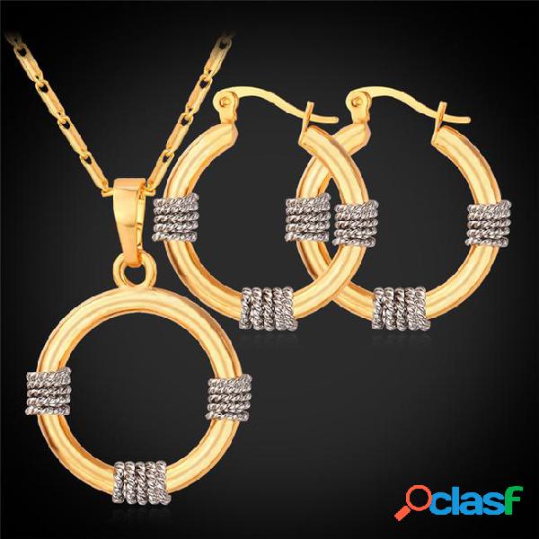 U7 trendy pendant necklace hoop earrings set for women