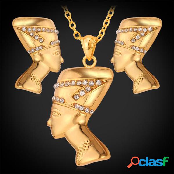 U7 women egypt queen heads necklace earrings set 18k real