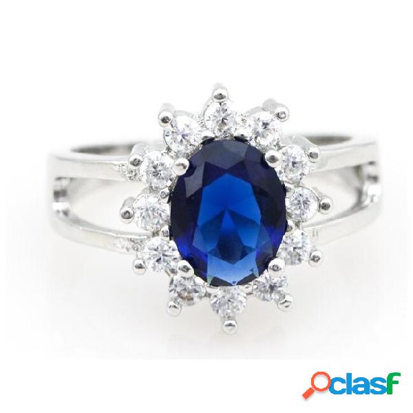 Uk queen blue sapphire jewelry anillos joyas de plata silver