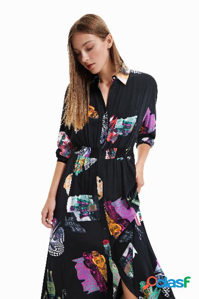 Vestido midi camisero - BLACK - XS