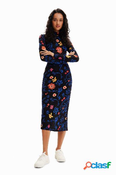 Vestido midi slim flores - BLUE - S
