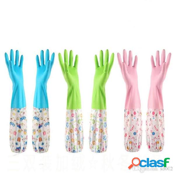 Waterproof home cleaning gloves with elastic band velvet