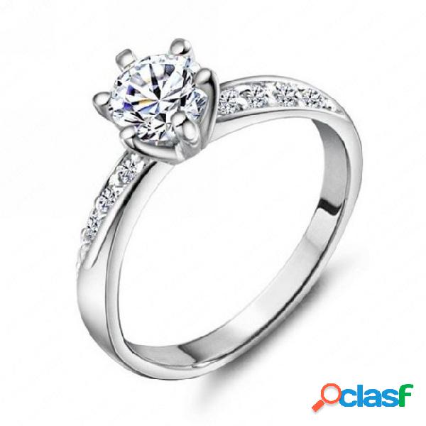 Wedding ring classic design real platinum plated 6 prongs