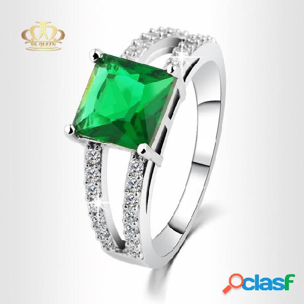 Wholesale 18k white gold filled square stone emerald green