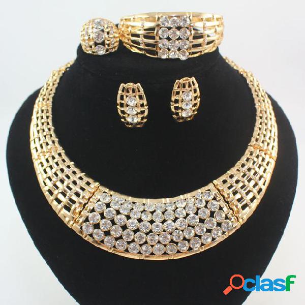 Women african jewelry set 18k gold plated full rhinestone