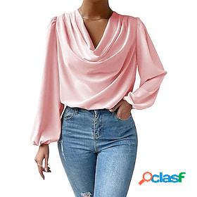 Women's Blouse Basic Solid Colored V Neck Spring, Fall,