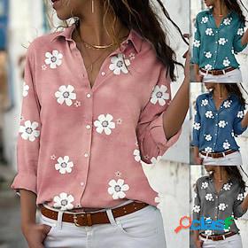 Women's Blouse Button Basic Floral Print Shirt Collar