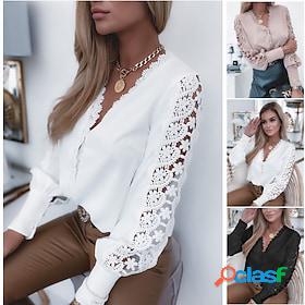 Women's Blouse Lace Basic Solid Colored V Neck Spring