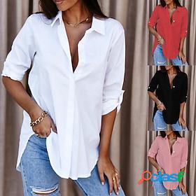Women's Blouse Plain Solid Color Casual Daily Weekend Long