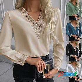 Women's Blouse Shirt Green Black Blue Lace Trims Plain