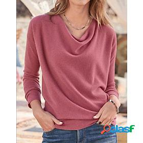 Women's Blouse Shirt Green Pink Red Plain Long Sleeve V Neck