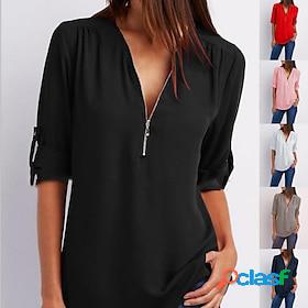 Women's Blouse Shirt Zipper Basic Daily Plain T-shirt Sleeve