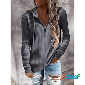 Women's Cardigan Sweater Jumper Ribbed Knit Zipper Knitted