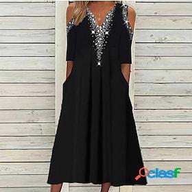 Women's Casual Dress Midi Dress Black Print Half Sleeve