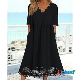 Women's Casual Dress Midi Dress Black Pure Color Half Sleeve