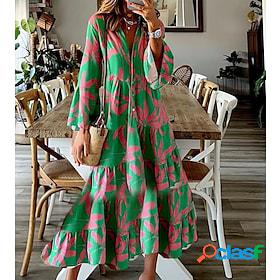 Women's Casual Dress Swing Dress Midi Dress Green Print Long