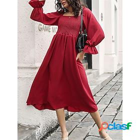 Women's Casual Dress Swing Dress Midi Dress Red Beige Light