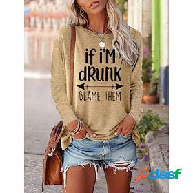 Women's Casual T shirt Tee Long Sleeve Letter Round Neck