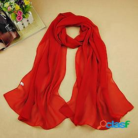 Women's Chiffon Scarf Daily Red Scarf Solid Colored / Work /
