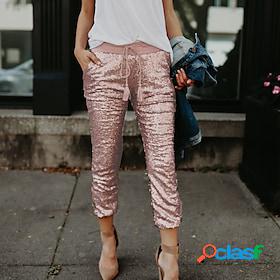 Women's Chinos Pants Trousers Silver Pink Fashion Sparkle