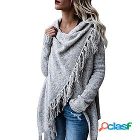 Women's Cloak Capes Solid Color Tassel Knitted Stylish
