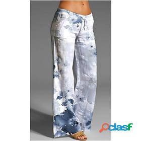 Women's Culottes Wide Leg Chinos Pants Trousers White Blue