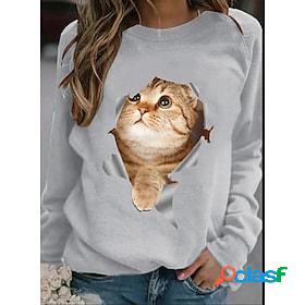 Women's Hoodie Sweatshirt Cute Party Sportswear Grey Cat